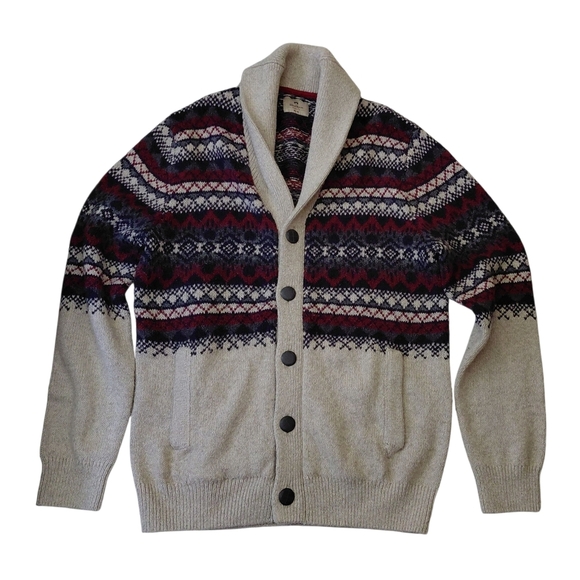 Men's Shawl Collar Cardigan with Patterned Design - Picture 1 of 7